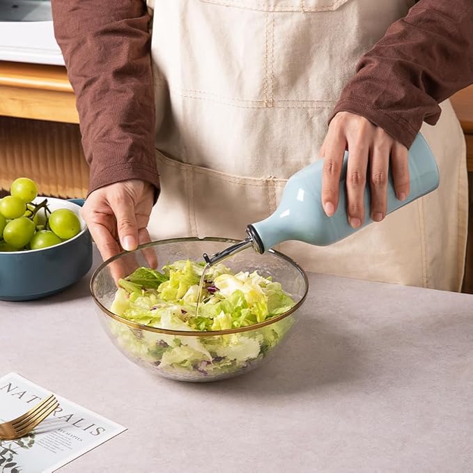 Sweejar Ceramic Olive Oil Dispenser Bottle, Opaque Oil Cruet Protects to Reduce Oxidation, Suitable for Storage Vinegar, Coffee Syrups & Other Liquids, Pack of 1, 15.5 Fl Oz(Light Blue) - Image 3