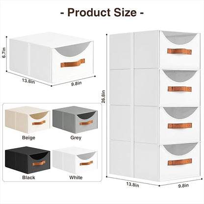 Homsorout Stackable Storage Drawers - Collapsible Storage Bins with Drawers, 8 Pack Closet Shelf Organizer Basket, Fabric Pull Out Organizer for Bedroom, Living Room, Dorm, White