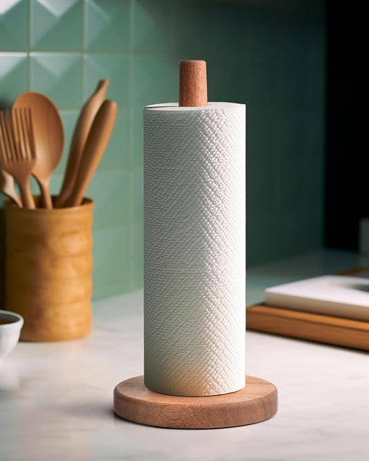 KitchLife Acacia Wooden Paper Towel Holder Countertop, Large Size - Freestanding Paper Towel Dispenser Stand Organizer with Large Anti-Skid Base by OverDoorHooksKitchenSupplies