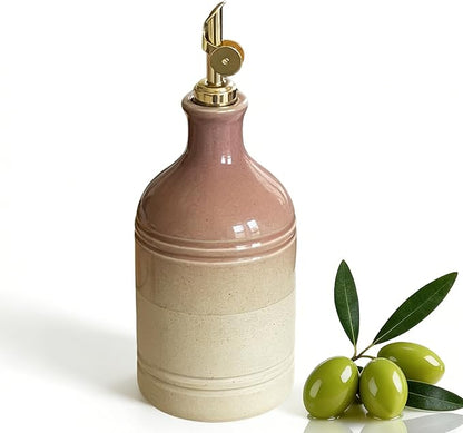 Ceramic Olive Oil Dispenser Bottle for Kitchen,Large Capacity 23.6Oz/700ml Gradient Purple with Gold Spout,Suitable for Storage Olive Oil, Vinegar, Soy Sauce,Lemon Juice (Purple)