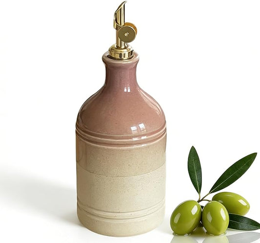 Ceramic Olive Oil Dispenser Bottle for Kitchen,Large Capacity 23.6Oz/700ml Gradient Purple with Gold Spout,Suitable for Storage Olive Oil, Vinegar, Soy Sauce,Lemon Juice (Purple)