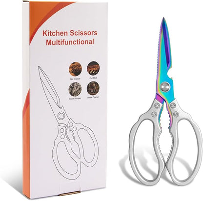 CGBE Kitchen Scissors, Multi-Purpose Kitchen Shears, Heavy Duty Dishwasher Safe Food Scissors for Chicken, Poultry, Fish, Meat & Herbs with Non-Slip Grips - Sliver Colorful - Image 7