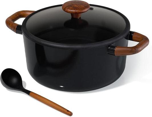 CAROTE 5QT Ceramic Stock Pot with Ladle, Nonstick Casserole with Lid, Even Heating Stockpot, Fits All Stoves, Non Stick Large Capacity Cooking Pots, PFAS Free, Black by CAROTE