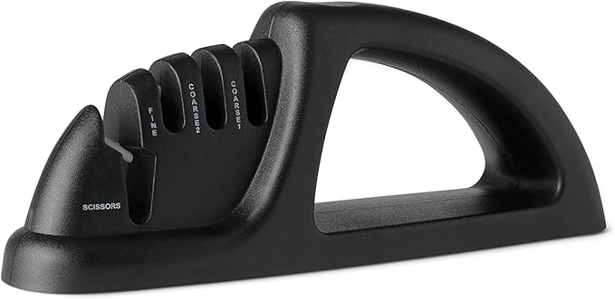 Amazon Basics 4-in-1 Knife Sharpener with Non-Slip Base, Includes Safety Glove by AmazonBasics