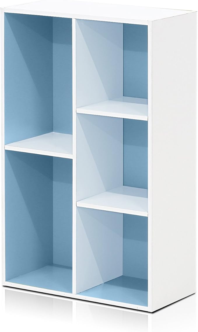 Furinno LUDER Book Shelf, 5-Cube Bookshelf, Reversible Bookcase, 9.4 x 19.5 x 31.5, Easy Assembly, for Living Room, Bedroom, Home Office, White/Light Blue - Image 5