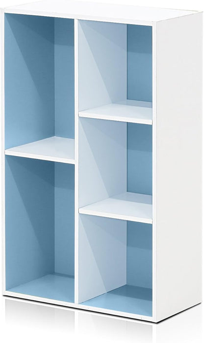 Furinno LUDER Book Shelf, 5-Cube Bookshelf, Reversible Bookcase, 9.4 x 19.5 x 31.5, Easy Assembly, for Living Room, Bedroom, Home Office, White/Light Blue - Image 5