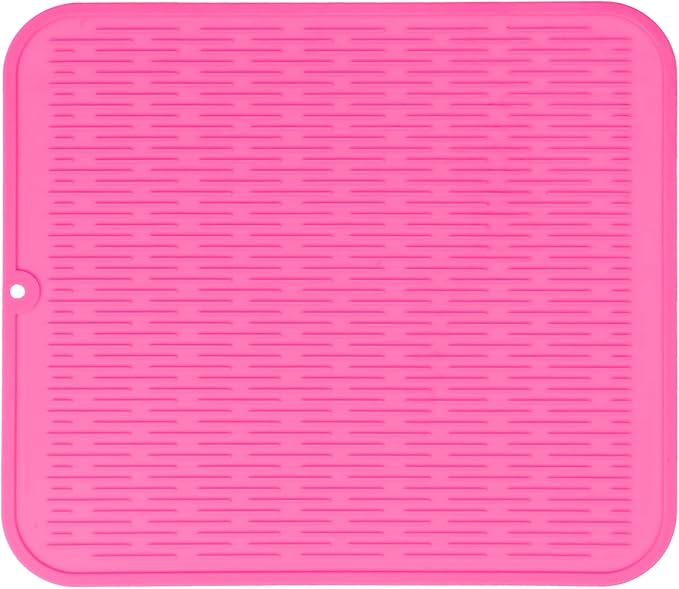 MicoYang Silicone Dish Drying Mat for Multiple Usage,Easy clean,Eco-friendly,Heat-resistant Silicone Mat for Kitchen Counter or Sink,Refrigerator or Drawer Liner Rose XL 18 inches x 16 inches by MicoYang