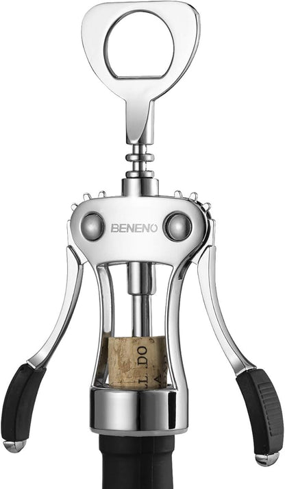 Beneno Wine Opener, Zinc Alloy Premium Wing Corkscrew with Multifunctional Bottles Opener, Sharp Wine Corkscrew with Ergonomic Non-Slip Wing Handle, Silver - Image 9