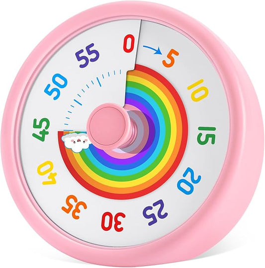 HIPPIH Visual Timer for Kids, 60 Minute Countdown Timers for Classroom Kitchen Office, Rainbow Disk Desk Timer Clock with Silent Operation, Pomodoro Timer Time Management Tools for Toddler ADHD Pink