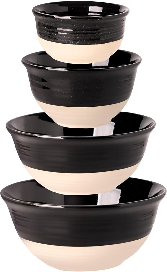 HASENSE Nesting Ceramic Mixing Bowls Set of 4, 2.5/1.5/1.0/0.5 Qt Black & Beige Stoneware Bowls, Farmhouse Bowls for Cooking, Baking, Fruit & Holiday Serving, Dishwasher & Microwave Safe by Hasense