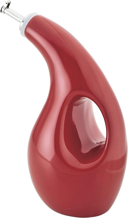 Rachael Ray Ceramic EVOO Oil and Vinegar Dispensing Bottle with Spout, 24 Ounce - Cranberry Red - Image 7