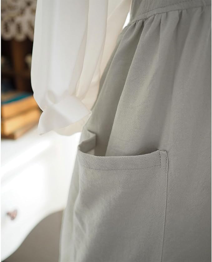 Uaussi Cotton Linen Apron Cross Back Work Apron for Women with Pockets Pinafore Dress X Cross Halter Apron for Chef Gardening - Image 4