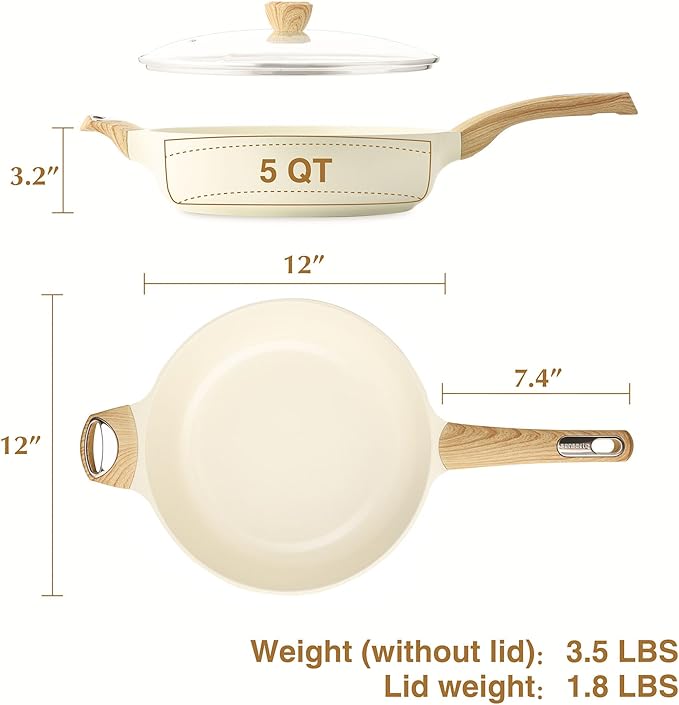 SENSARTE Ceramic Nonstick Frying Pan Skillet with Lid, 12 Inch Large Deep Frying Pan, 5 Qt Saute Pan, Induction Pan, Healthy Non Toxic Cooking Pan with Helper Handle, PFOA PFAS PTFE Free - Image 6