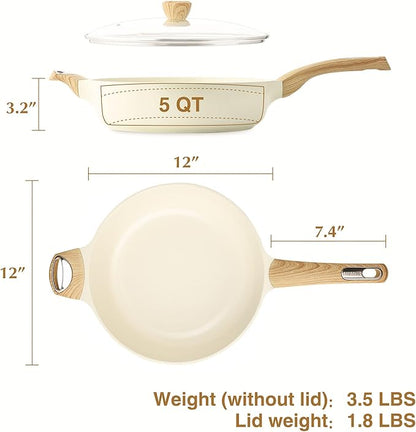 SENSARTE Ceramic Nonstick Frying Pan Skillet with Lid, 12 Inch Large Deep Frying Pan, 5 Qt Saute Pan, Induction Pan, Healthy Non Toxic Cooking Pan with Helper Handle, PFOA PFAS PTFE Free - Image 6