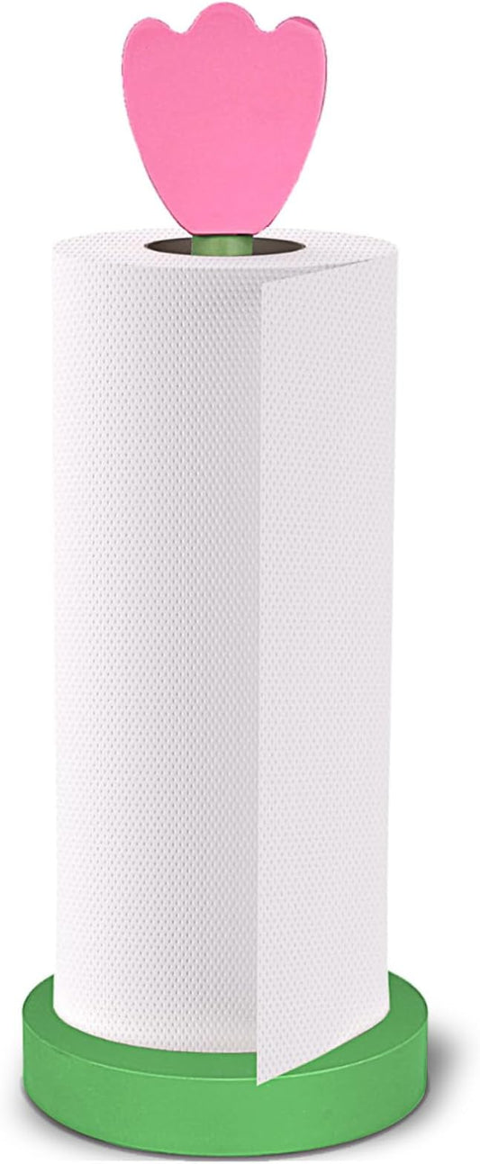 Modern Wooden Paper Towel Holder Stand - Beautiful Flower Design with Anti-Skid Base, Easy No-Tool Assembly for Kitchen Countertop, Bathroom, Office - Natural Home Decor