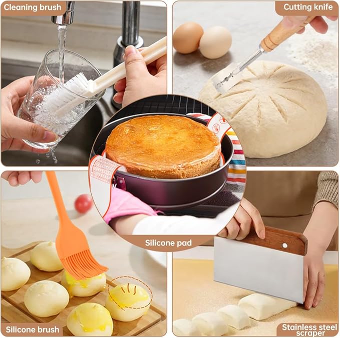 Bread Making Tools and Baking Supplies Sets,Danish Dough Whisk with Sourdough Scoring Tool for Bread Pastries Cakes and Pizzas Perfects Gift for Baker(SIZE:7 Pcs)