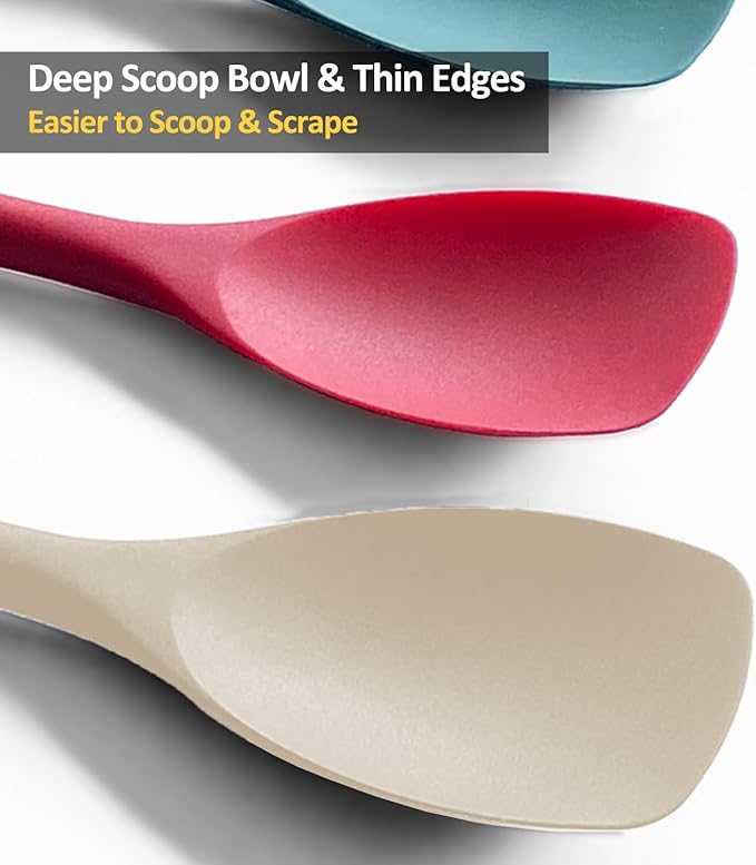 Upgrade Silicone Spatula Spoon Set,VOVOLY Heat Resistant Rubber Spoonula, Seamless Non-Stick Flexible Scrapers for Baking Mixing Tool,3 Pack, Kahki - Image 3