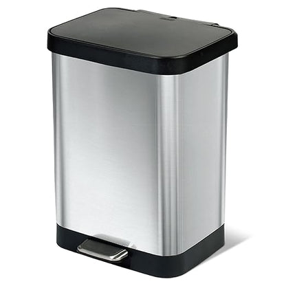 Glad GLD-74506 Stainless Steel Step Trash Can with Clorox Odor Protection | Large Metal Kitchen Garbage Bin with Soft Close Lid, Foot Pedal and Waste Bag Roll Holder, 13 Gallon, Stainless by GladTrashFoodStorage