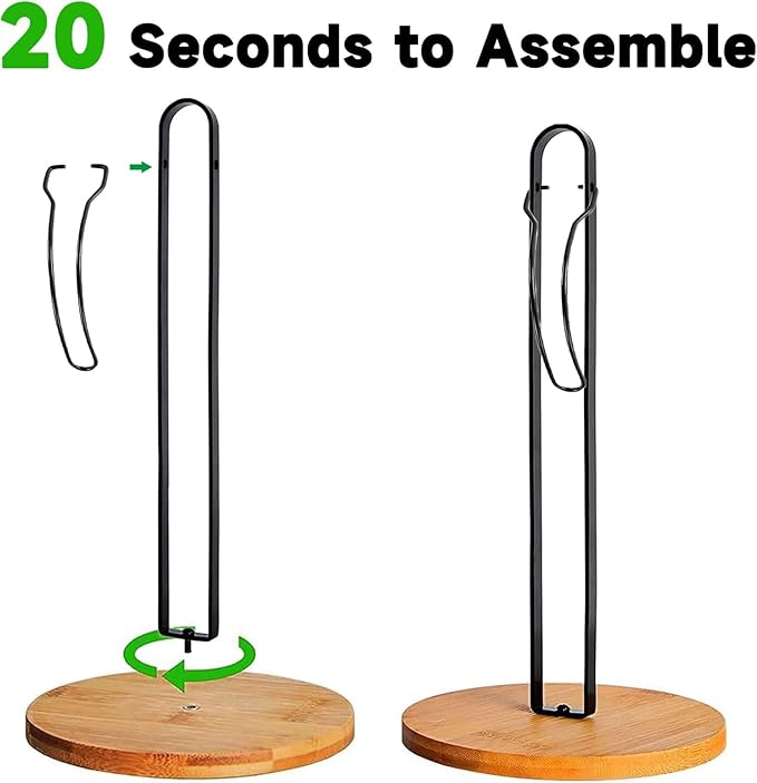 Wood Paper Towel Holder Countertop, TONLEA Kitchen Paper Towel Holder FreeStanding with Fixer for Kitchen and Bathroom Organization, Kitchen Roll Holder for Standard and Large Rolls - Image 3