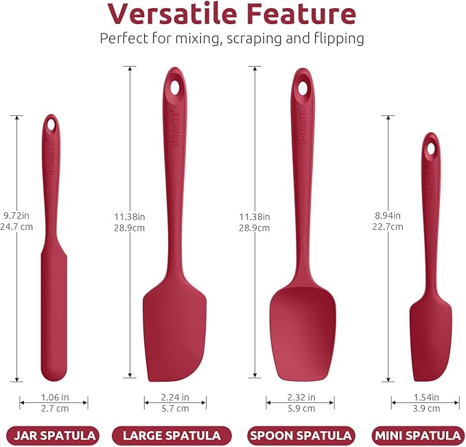 U-Taste Silicone Spatula Set with 600 Degrees Fahrenheit Heat Resistant (Red) - Image 2