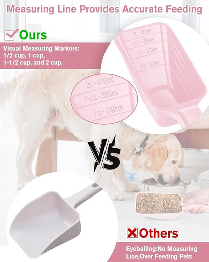 2 Cup Dog Food Scoop(2 Pack), Plastic Pet Food Scoop with Measuring Lines for Accurate Pet Food Portions,Dishwasher Safe (Grey and Pink) - Image 4
