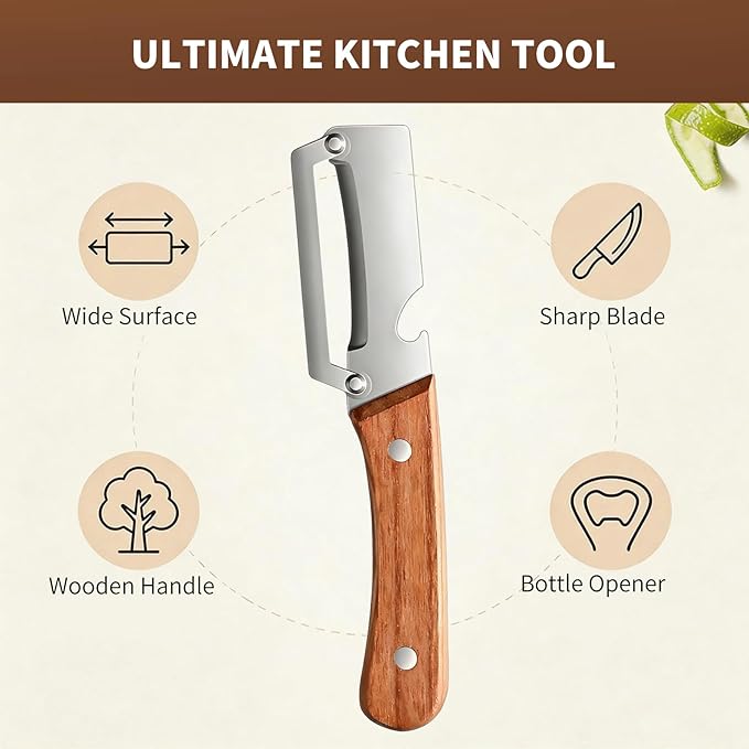3 Pack 2 in 1 Multi-Functional Vegetable Peeler for Kitchen, Ultra-Sharp Stainless Steel Blade with Ergonomic Wooden Handle & Bottle Opener, Premium Kitchen Tool for Potato, Apple, Carrot, Pumpkin - Image 6