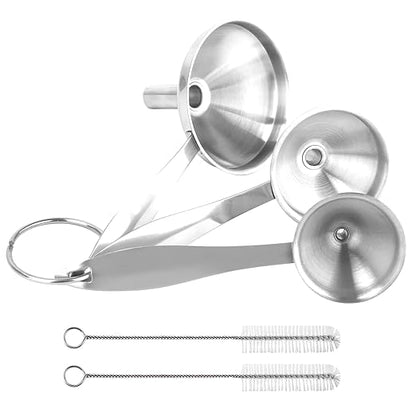 Large Small Funnel Set of 3, Food Grade Mini Funnels for Kitchen Use Filling Bottles Liquor Flask Tiny Spice Cooking Powder, 6Pcs Metal Stainless Steel Funnel (Long Handle), 2Pcs Cleaning Brushes YLYL - Image 7