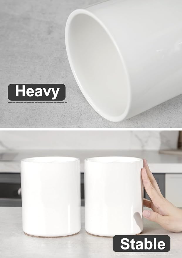 Nucookery Utensil Holder, 6.4" Ceramic Kitchen Utensil Holder with Countertop-Protection Cork Bottom, Farmhouse Kitchen Decor for Counter, Gift (White) - Image 5