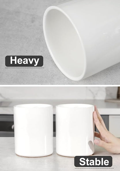 Nucookery Utensil Holder, 6.4" Ceramic Kitchen Utensil Holder with Countertop-Protection Cork Bottom, Farmhouse Kitchen Decor for Counter, Gift (White) - Image 5