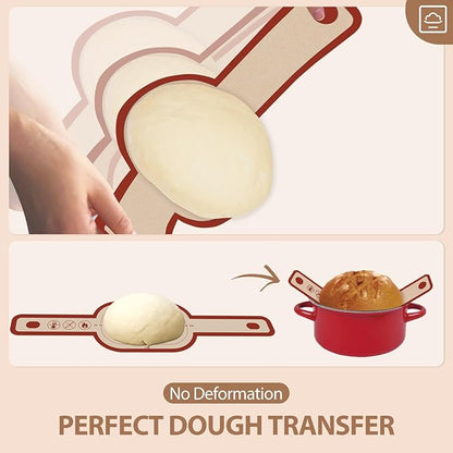 Silicone Bread Sling for Dutch Oven, 2 PCS Red Non-Stick & Reusable Bread Baking Mat with Extra Long Handles, Easy and Safe Sourdough Transfer, Dishwasher Safe Baker's Tools, Round and oval - Image 3