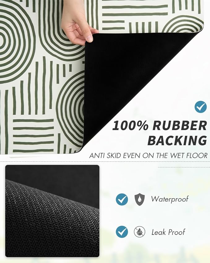 AMOAMI Coffee Mat Hide Stain Rubber Backed Absorbent Dish Drying Mat for Kitchen Counter - Fits Under Coffee Maker or Machine - Green Line 17x31.5 - Image 5