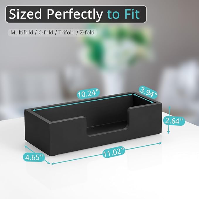 Paper Towel Dispenser Countertop, Wood Bathroom Paper Towel Holder, Black Napkin Holder for Kitchen, Countertop Multifold C-Fold, Z-Fold, Trifold Paper Hand Towel Dispenser for Toilet, Black - Image 2