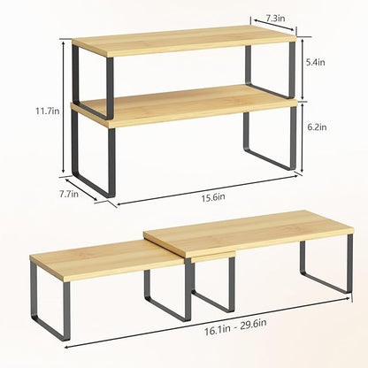 NEX Kitchen Cabinet and Counter Shelf Organizer, Stackable & Expandable, Set of 4, Black and Natural - 7.7 x 15.6 x 6.2'' - Image 3