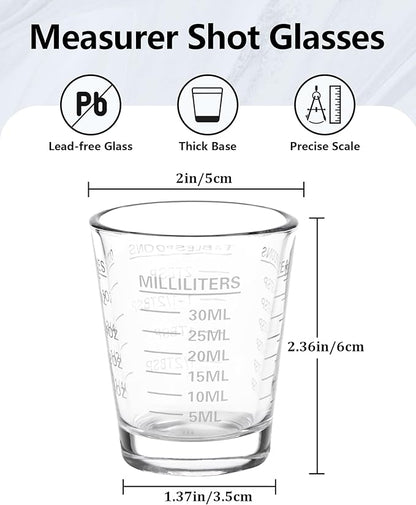 SAIAOKJ Shot Glasses Measuring Cup Set 6 Pack Espresso Shot Glasses Liquid Heavy Glass 26-Incremental Measurement 1 OZ, 2 TBS, 6 TSP, 30 ML Kitchen Tools(White)