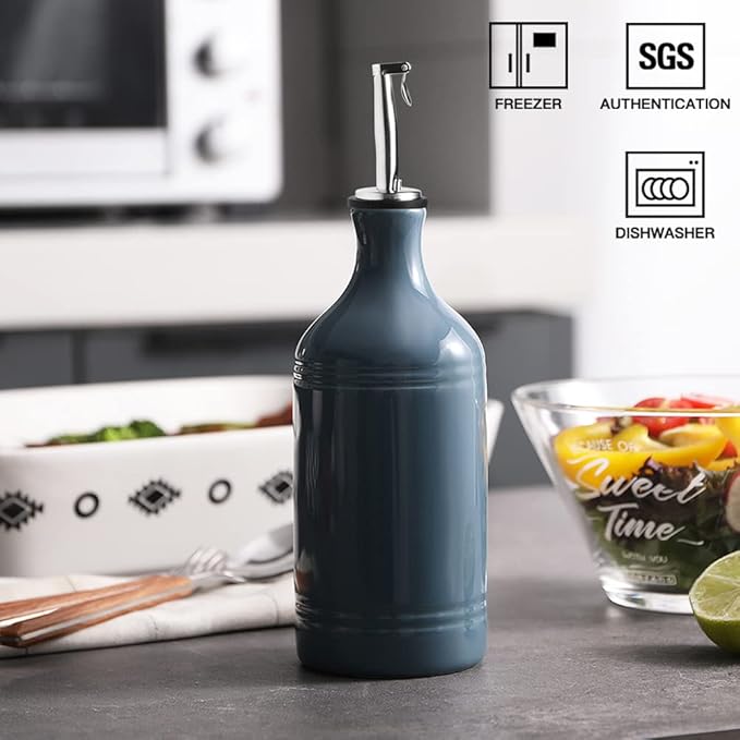 Sweejar Ceramic Olive Oil Dispenser Bottle, Opaque Oil Cruet Protects to Reduce Oxidation, Suitable for Storage Vinegar, Coffee Syrups & Other Liquids, Pack of 1, 15.5 Fl Oz (Fog Blue) - Image 2