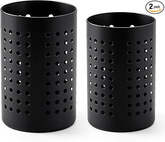 2PCS Black Stainless Steel Utensil Holder and Utensil Drying Holder, as a Kitchen Countertop Organizer and Silverware Drainer for Daily Home Use by Unknown