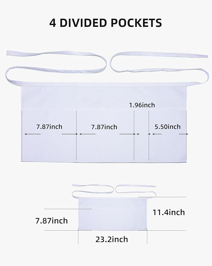 Argstar 2 Pack Server Apron with 4 Pockets, Waitress Waiter Waist WaterDrop Resistant Short Aprons