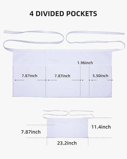 Argstar 2 Pack Server Apron with 4 Pockets, Waitress Waiter Waist WaterDrop Resistant Short Aprons