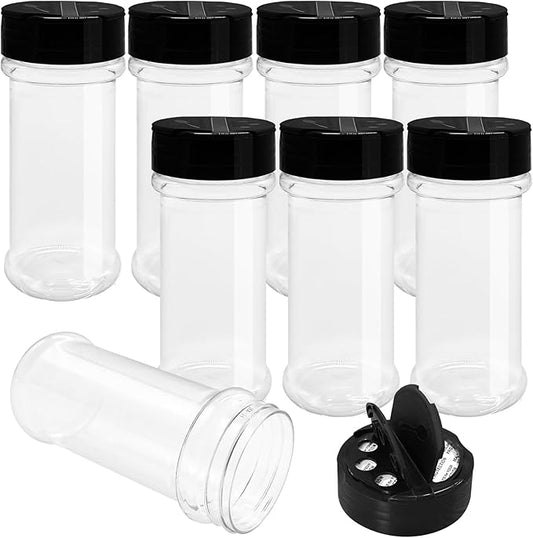 8 Pack 5.5 Oz Plastic Round Spice Bottles with Black Shaker Lids,Reusable Seasoning Containers Jars,Clear Plastic Bottle Containers with Shaker Lids for Powders,Spice,Herbs,Glitters by OJYUDD