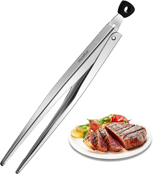 Locking Stainless Steel Kitchen Tongs, 12-inch Grill Tongs,Heat-Resistant up to 600°C, Precision Serrated Tip Design,Easily Grab and Flip Toss Steaks, Bread, Pizza, Salads, and Grilled Foods