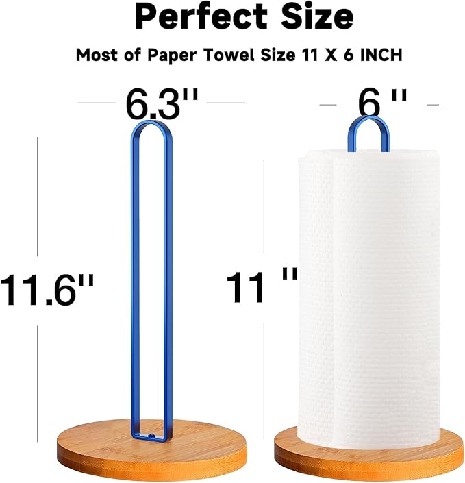 TONLEA Wooden Paper Towel Holder Countertop, Kitchen-Towel-Holder FreeStanding with Non-Slip Base for Bathroom - Image 2