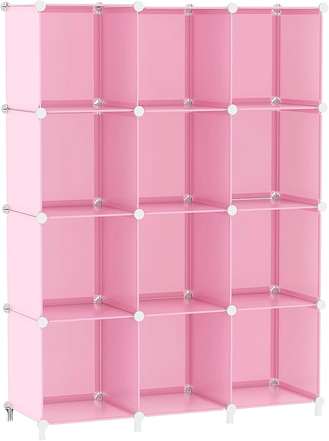 AWTATOS Cube Storage Organizer Protable Closet Organizers and Storage for Kids DIY Stackable 12 Cube Storage Shelves Clothes Organizer for Bedroom, Home, Pink by AWTATOS