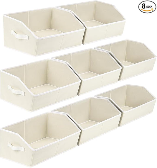Homsorout Closet Organizers and Storage Bins - Large Fabric Storage Bins, Decorative Storage Baskets for Organizing, Trapezoid Foldable Basket for Clothes, Books, Home, 8 Pack, Beige by Homsorout