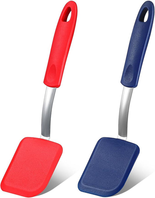 Silicone Cookie Spatula Turner 2 Pack Mini Brownie Spatula Flexible Kitchen Small Silicone Turner for Nonstick Cookware Heat Resistant No Scratch Flipper for Egg Pancake(Red,Blue) by Yetene