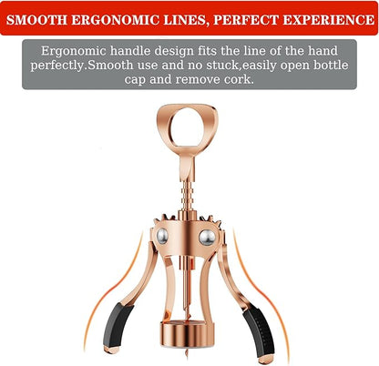 KORCCI Wine Opener, Heavy-Duty Zinc Alloy Wing Corkscrew, Premium Beer Bottle Opener, Multifunctional Wine Accessories with Ergonomic Handle and Sharp Screw, for Kitchen, Bar, Restaurant (Rose Gold) - Image 6