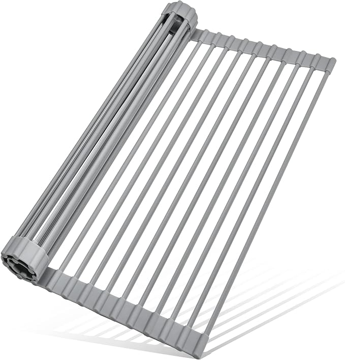 MERRYBOX Roll Up Dish Drying Rack, Over The Sink Dish Rack Foldable, Heat-Resistant, Anti-Slip Silicone Coated Steel Dish Drainer for Kitchen Sink, Multipurpose Roll Up Sink Drying Rack, 17.5" x 13" by MERRYBOX