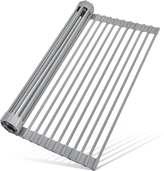 MERRYBOX Roll Up Dish Drying Rack, Over The Sink Dish Rack Foldable, Heat-Resistant, Anti-Slip Silicone Coated Steel Dish Drainer for Kitchen Sink, Multipurpose Roll Up Sink Drying Rack, 17.5" x 13" by MERRYBOX