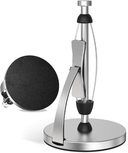 VEHHE Paper Towel Holder Countertop, One-Handed Tear, Stainless Steel, Stand Paper Towel Holder with Spring Activated Arm & Non Slip Weighted Base, for Kitchen Bathroom (Silver) by VEHHE