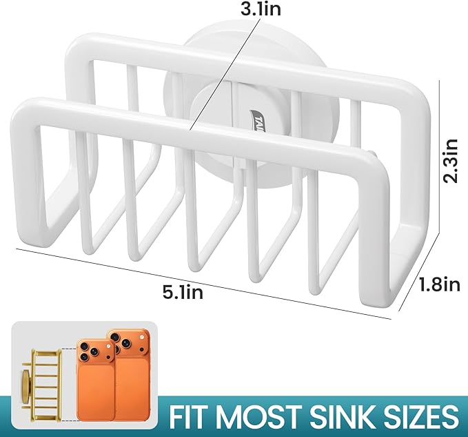 TAILI Sponge Holder for Kitchen Sink with Strong Suction Cup, Rustproof Aluminum Sink Caddy for Sponges, Removable Sponge Holder, Dish Brush for Scraper - Gold - Image 3