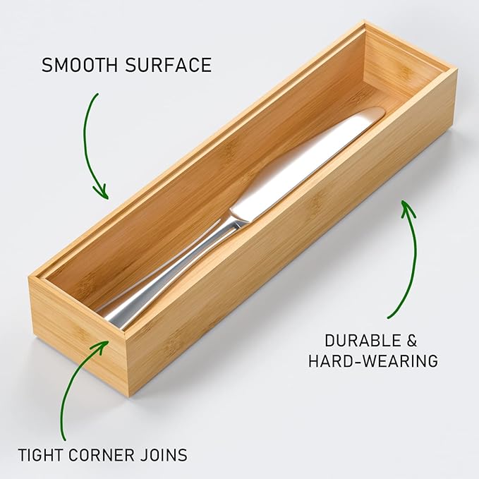 VeyFey Silverware Tray for Drawer, Stackable Kitchen Bamboo Drawer Organizer 12" x 3" x 2" Set of 2 - Image 2